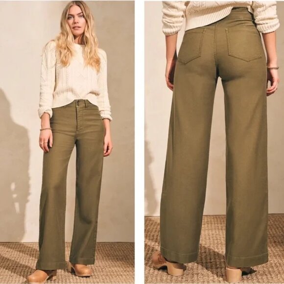 Faherty Terry Wide Leg Pants Military Olive Size 30 - Picture 1 of 11